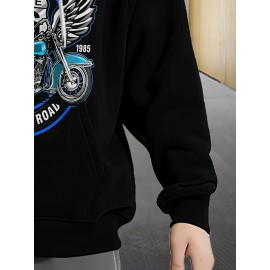 [Men's Motorcycle Hoodie] Black Men's Motorcycle Graphic Hoodie - 