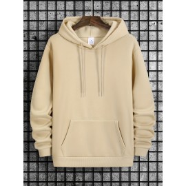 [Pullover for Casual Attire] Thick Warm Solid Color Hooded Sweatshirt | Casual Loose Fit Sweater with Front Pocket, Machine Washable for Fall Winter (Solid Color Options)