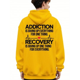 Men'S Hoodie - Back Printed Addiction Recovery Message Hooded Sweatshirt - Dark Grey/Black Graphic Pullover - Long Sleeve Winter Hoodie for Everyday & Formal Wear - Ideal Addiction Support Gift for Men, Casual Streetwear, Comfortable Fit, Durable Fabric, Streetwear Fashion, Trendy Design, Soft Material, Hooded Sweater, Men'S Fashion