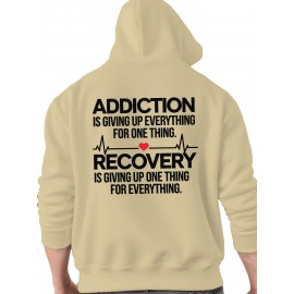 Men'S Hoodie - Back Printed Addiction Recovery Message Hooded Sweatshirt - Dark Grey/Black Graphic Pullover - Long Sleeve Winter Hoodie for Everyday & Formal Wear - Ideal Addiction Support Gift for Men, Casual Streetwear, Comfortable Fit, Durable Fabric, Streetwear Fashion, Trendy Design, Soft Material, Hooded Sweater, Men'S Fashion