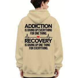 Men'S Hoodie - Back Printed Addiction Recovery Message Hooded Sweatshirt - Dark Grey/Black Graphic Pullover - Long Sleeve Winter Hoodie for Everyday & Formal Wear - Ideal Addiction Support Gift for Men, Casual Streetwear, Comfortable Fit, Durable Fabric, Streetwear Fashion, Trendy Design, Soft Material, Hooded Sweater, Men'S Fashion
