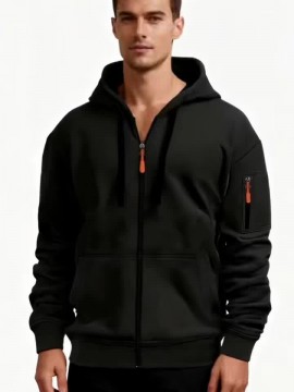 [Men's Zip-Up Hoodie Jacket] Men's Zip-Up Hoodie Jacket with Full-Zip Closure - Dark Grey/Black Athletic Outerwear, Arm Pockets - Lightweight Gym, Casual & Everyday Coat for Workouts, Outings - Spring/Fall Layering Essential, Workout Clothing, Sporty Design, Comfortable Fit, Zipfront Sweatshirt, Fitness Enthusiasts