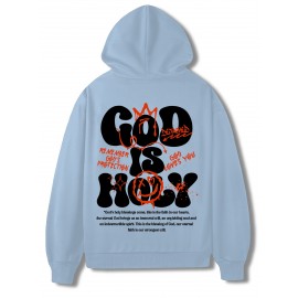 [Graffiti Print Hoodie] Warm Casual Graffiti Print Hoodie - Men's 'GOD IS HOLY' Pullover with Drawstring & Kangaroo Pocket for Fall/Winter