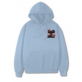 [Graffiti Print Hoodie] Warm Casual Graffiti Print Hoodie - Men's 'GOD IS HOLY' Pullover with Drawstring & Kangaroo Pocket for Fall/Winter
