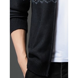 Autumn and winter new casual Men's fashion jacquard hooded knitted cardigan sweater jacket warm top, Autumn Outfit, Cozy Sweater, Knitted Design, Trendy Knitwear, Durable Stitching, Pullover Hoodie, Men’S Sweater, Streetwear Lovers, Winter Wardrobe