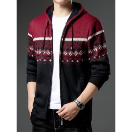 Autumn and winter new casual Men's fashion jacquard hooded knitted cardigan sweater jacket warm top, Autumn Outfit, Cozy Sweater, Knitted Design, Trendy Knitwear, Durable Stitching, Pullover Hoodie, Men’S Sweater, Streetwear Lovers, Winter Wardrobe