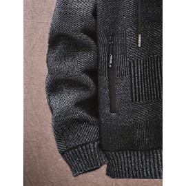 Autumn and Winter New Middle aged Men's Casual Hoodie with Thick Knitted Cardigan and Velvet for Warmth, Autumn Layering, Cold Weather Wear, Classic Hoodie, Relaxed Fit, Durable Stitching, Men’S Cardigan Sweater, Long Sleeve Top, Winter Essentials