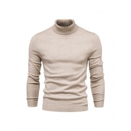 Men'S Japanese-Inspired Turtleneck Sweater - Soft Warm Loose-Fit Pullover with High Neck & Long Sleeves, Solid Color Casual Winter Sweater for Fall/Winter, Versatile Layering Essential in Grey & More Neutral Tones - Easy-Care Knit Fabric