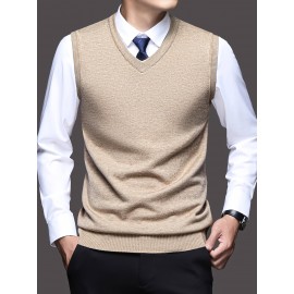 Men'S Solid Color Sleeveless Vest - Classic V-Neck, Regular Fit, Spring/Fall Essential for Casual & Formal Outfits, Versatile Layering Piece, Casual Attire, |classic Vest|sleeveless Design, Men Vest