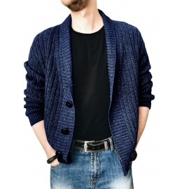 Men'S Oversized Two-Tone Knit Cardigan Sweater - V-Neck Button-Front Closure, Cozy Winter Pullover with Chest Pocket, Slim-Fit Casual Sweater for Coffee Dates & Weekend Outings, Y2K Retro Layered Outfits (Autumn/Winter) - Solid Color Block Design