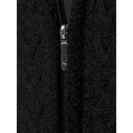 Men's Business Cable-Knit Sweater Jacket with Stand-Up Collar - Machine Washable Gray Winter Office Sweater Coat, Long Sleeve Casual to Meeting Wear, Gym Compatible for Professional & Everyday Use - Solid Color Mature Style