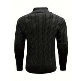 Men'S Lapel Pullover Cable Knit Long Sleeve Warm Sweater