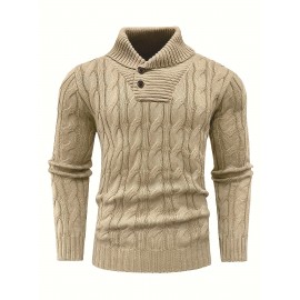 Men'S Lapel Pullover Cable Knit Long Sleeve Warm Sweater
