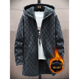 Autumn and winter Men's casual mid to long length jacket with hooded and plush thick warm jacket, fashionable and versatile top, Seasonal Fashion, Winter Outerwear, Long Coat, Stylish Outerwear, Warm Fabric, Men's Hoodie, Outerwear Essential, Men's