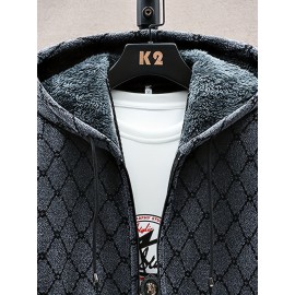 Autumn and winter Men's casual mid to long length jacket with hooded and plush thick warm jacket, fashionable and versatile top, Seasonal Fashion, Winter Outerwear, Long Coat, Stylish Outerwear, Warm Fabric, Men's Hoodie, Outerwear Essential, Men's