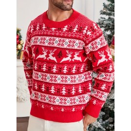 Men's Christmas Knit Sweater - Loose Fit Round Neck Pullover, Traditional Holiday Party Attire, Winter Wedding & Xmas Party Outfit, Cozy Autumn/Winter Sweaters for men, Christmas Gift (Hand Washable)
