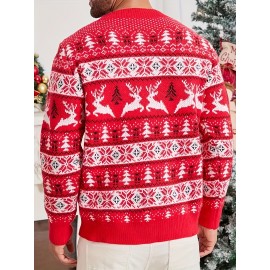 Men's Christmas Knit Sweater - Loose Fit Round Neck Pullover, Traditional Holiday Party Attire, Winter Wedding & Xmas Party Outfit, Cozy Autumn/Winter Sweaters for men, Christmas Gift (Hand Washable)