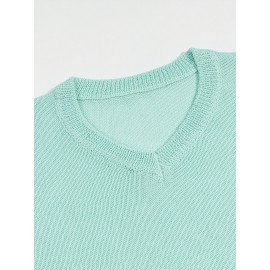 Men's Mint Green V-Neck Short Sleeve Sweater - Soft Pastel Casual Knit Sweater for Everyday & Formal Wear, All-Season Layering Essential, Minimalist Solid Color Design in Light Green (Hand Washable) - Versatile Spring Summer Outfits, Relaxed Fit with V-Neckline, Smooth Texture, Suitable for Men and Women, Solid Color Minimalist Style, Comfortable for All Seasons