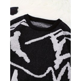 Men's Soft Beige & Brown Geometric Pattern Sweater - Casual Round Neck Long Sleeve Knit Pullover, Warm Winter & Spring/Fall Layering, Comfortable Beige & Brown Color Block Sweater for Men, Versatile Everyday & Formal Outfits, Hand Washable Knit Sweater with Modern Geometric Design, Relaxed Fit for Autumn and Spring Wear, Stylish and Cozy Knitted Top, Knit Sweater Men, Knitted Sweater Men