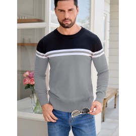 Men'S Thermal Long Sleeve Sweater - Winter Warmth Pullover with Striped Collar, H-Line Silhouette, Soft Stretchy Fabric for Office, Formal, Knit, Winter Sweater For Men, Winter Clothes For Men, Winter Clothes For Women, Winter Clothes For Women Plus