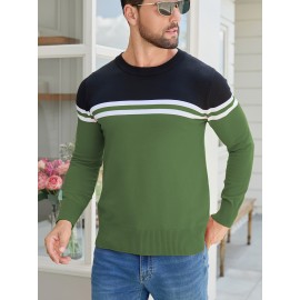 Men'S Thermal Long Sleeve Sweater - Winter Warmth Pullover with Striped Collar, H-Line Silhouette, Soft Stretchy Fabric for Office, Formal, Knit, Winter Sweater For Men, Winter Clothes For Men, Winter Clothes For Women, Winter Clothes For Women Plus