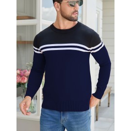 Men'S Thermal Long Sleeve Sweater - Winter Warmth Pullover with Striped Collar, H-Line Silhouette, Soft Stretchy Fabric for Office, Formal, Knit, Winter Sweater For Men, Winter Clothes For Men, Winter Clothes For Women, Winter Clothes For Women Plus