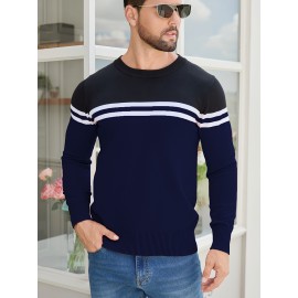 Men'S Thermal Long Sleeve Sweater - Winter Warmth Pullover with Striped Collar, H-Line Silhouette, Soft Stretchy Fabric for Office, Formal, Knit, Winter Sweater For Men, Winter Clothes For Men, Winter Clothes For Women, Winter Clothes For Women Plus