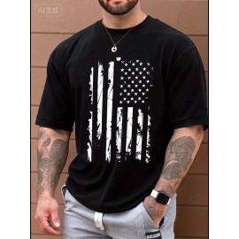 Men's American Flag T-Shirt 100% Cotton Regular Fit Casual Short Sleeve Patriotic Stars & Stripes Design for Summer Daily & Outdoor Wear, American Flag Shirt, Soft Fabric Tee, Outdoor Apparel, Classic Style, Durable Construction, Mens Tshirt, Summer Wardrobe