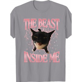 Funny Weird Cat Meme The Beast Inside Me Gen Z Tee | Cute Silly Cats Humor Tee Shirt, Crew Neck, Medium Stretch Fabric, Suitable for All Seasons and Various Occasions
