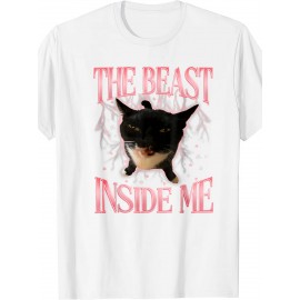 Funny Weird Cat Meme The Beast Inside Me Gen Z Tee | Cute Silly Cats Humor Tee Shirt, Crew Neck, Medium Stretch Fabric, Suitable for All Seasons and Various Occasions