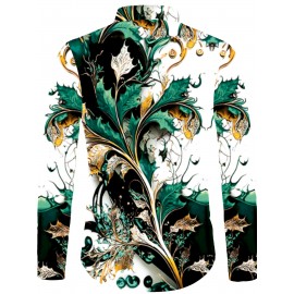 Men'S Slim Fit 3D Floral Print Long Sleeve Shirt - Red/Black/Golden/White/Grey/Blue/Brown, Pointed Collar & Chest Pocket, Machine Washable, Tailored for Business, Evening & Semi-Formal Wear, Spring/Autumn Dress Shirt with Vibrant Floral Pattern