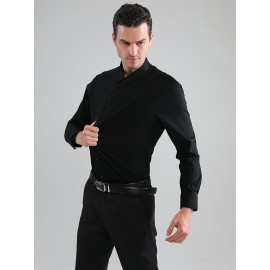 [Stretch Formal Shirt] Stretch Formal Shirt for Men | Long Sleeve, Solid Color, No Pockets, Business Casual Office Workwear for Professionals
