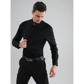 [Stretch Formal Shirt] Stretch Formal Shirt for Men | Long Sleeve, Solid Color, No Pockets, Business Casual Office Workwear for Professionals