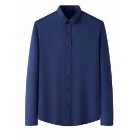 [Stretch Formal Shirt] Stretch Formal Shirt for Men | Long Sleeve, Solid Color, No Pockets, Business Casual Office Workwear for Professionals