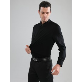 [Stretch Formal Shirt] Stretch Formal Shirt for Men | Long Sleeve, Solid Color, No Pockets, Business Casual Office Workwear for Professionals
