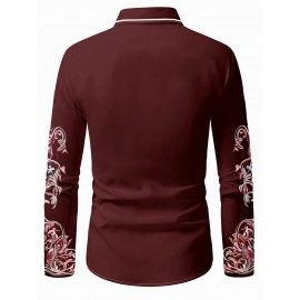 Men'S Western Cowboy Shirt - Non-Stretch Polyester Formality - Button-Up Long Sleeve with Classic collar - Rustic Western Style Blouse for Ranch, Themed Events, Casual Attire - Durable Cowboy Attire, Country Boy Outfit, Ranch Clothing, Floral Print Design, Sturdy Construction, Casual Wearers