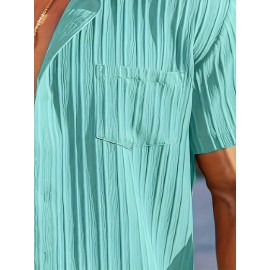 [Casual Shirt] Classic Men's Short Sleeve Shirt | Casual Button-Up, Solid Color Non-Stretch Fabric, Machine Washable, All-Season Versatile Wear for Office & Social Events