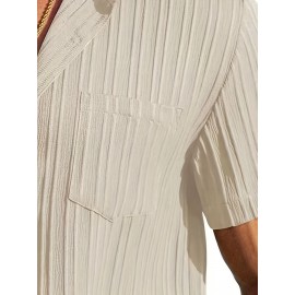 [Casual Shirt] Classic Men's Short Sleeve Shirt | Casual Button-Up, Solid Color Non-Stretch Fabric, Machine Washable, All-Season Versatile Wear for Office & Social Events