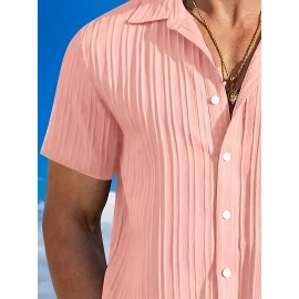 [Casual Shirt] Classic Men's Short Sleeve Shirt | Casual Button-Up, Solid Color Non-Stretch Fabric, Machine Washable, All-Season Versatile Wear for Office & Social Events