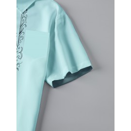 Men'S Floral Print Ethnic Floral Shirt - Light Blue Short Sleeve Button-Up with Intricate White & Green Floral Design, Vintage-Inspired Summer Casual Wear, Non-Stretch Fabric, Perfect for Beach or Vacation, Beach Attire, Vacation Style, Elegant Lapel Collar, Nonstretch Fabric, Men Shirt Short Sleeve, Shirt For Men, Men Shirt, Men Clothe, Shirt For Men Stylish