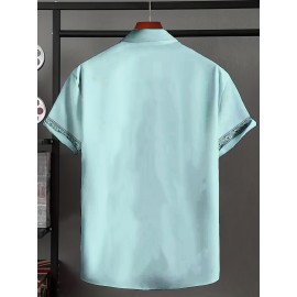 Men'S Floral Print Ethnic Floral Shirt - Light Blue Short Sleeve Button-Up with Intricate White & Green Floral Design, Vintage-Inspired Summer Casual Wear, Non-Stretch Fabric, Perfect for Beach or Vacation, Beach Attire, Vacation Style, Elegant Lapel Collar, Nonstretch Fabric, Men Shirt Short Sleeve, Shirt For Men, Men Shirt, Men Clothe, Shirt For Men Stylish