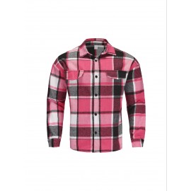 [Vintage Plaid Shirt] Vintage Plaid Shirt for Men | Single-Breasted, Loose Fit, Long Sleeve Casual Top | Black & White Checkered Pattern, Button-Up Front, Nonelastic Fabric | Perfect for Fall/Winter Outings & Casual Wear