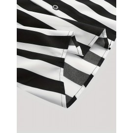 Men's Hawaiian Shirt - Black & White Striped with Orange Collar, Short Sleeve Summer Beach Shirt, Relaxed Fit Casual & Semi-Formal Outfits, Machine Washable Tropical Shirt for Men, Mismatched Pattern with Black and White Stripes, Breathable Fabric for Warm Weather, Stylish and Comfortable for Beach Outings and Casual Attire, Hawaiian Shirt Men Plus Size