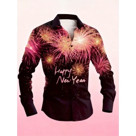 Men'S Casual New Year Fireworks Print Shirt | Unique Fireworks Design, Comfortable and Skin-Friendly High-Quality Fabric, Suitable for Festive Occasions
