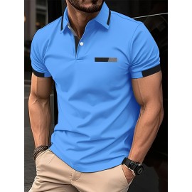 Men'S Casual Shirt - Breathable, Stretchy Polyester with Contrasting Neckline And Cuffs, Short Sleeve Golf Top for Work, Dating And Casual Wear
