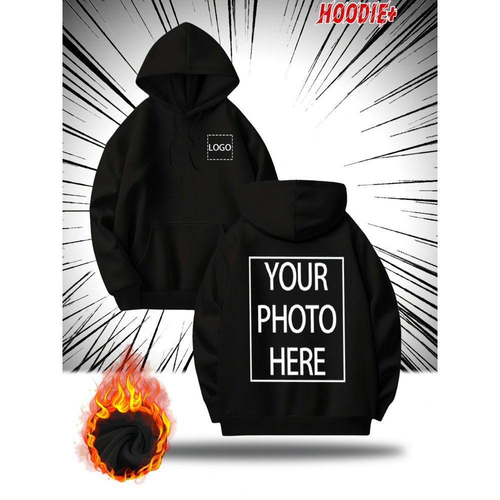 [Personalized Hoodie] Personalized Men's Hoodie - Customizable Photo/Text Front & Back, Navy Blue with White Lettering, All-Season Comfort Fit, Casual Sporty Design for Halloween Christmas Gifts, Durable Casualwear