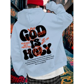 [Graffiti Print Hoodie] Warm Casual Graffiti Print Hoodie - Men's 'GOD IS HOLY' Pullover with Drawstring & Kangaroo Pocket for Fall/Winter