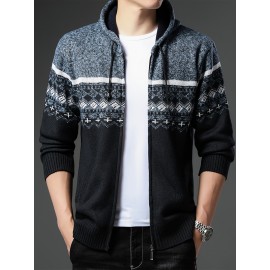 Autumn and winter new casual Men's fashion jacquard hooded knitted cardigan sweater jacket warm top, Autumn Outfit, Cozy Sweater, Knitted Design, Trendy Knitwear, Durable Stitching, Pullover Hoodie, Men’S Sweater, Streetwear Lovers, Winter Wardrobe