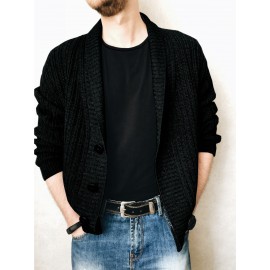 Men'S Oversized Two-Tone Knit Cardigan Sweater - V-Neck Button-Front Closure, Cozy Winter Pullover with Chest Pocket, Slim-Fit Casual Sweater for Coffee Dates & Weekend Outings, Y2K Retro Layered Outfits (Autumn/Winter) - Solid Color Block Design