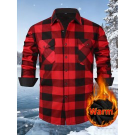 Men's Winter Warm Fleece-Lined Flannel Shirt - Thick Multi-Pocket Plaid Button- Collar Shirt, Wrinkle-Resistant Casual Office & Outdoor Wear, Cozy Long Sleeve for home (Hand Washable) - Regular Fit Fall/ Winter Clothing